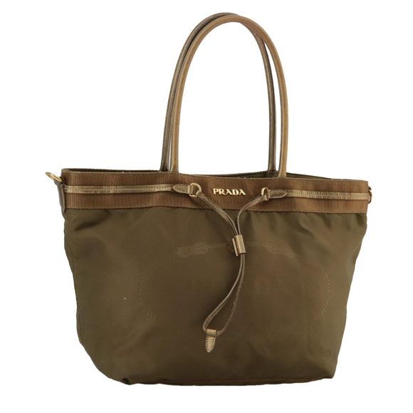 PRADA Tote Bag Nylon TST Khaki Gold Auth 106478 - Picture 1 of 16